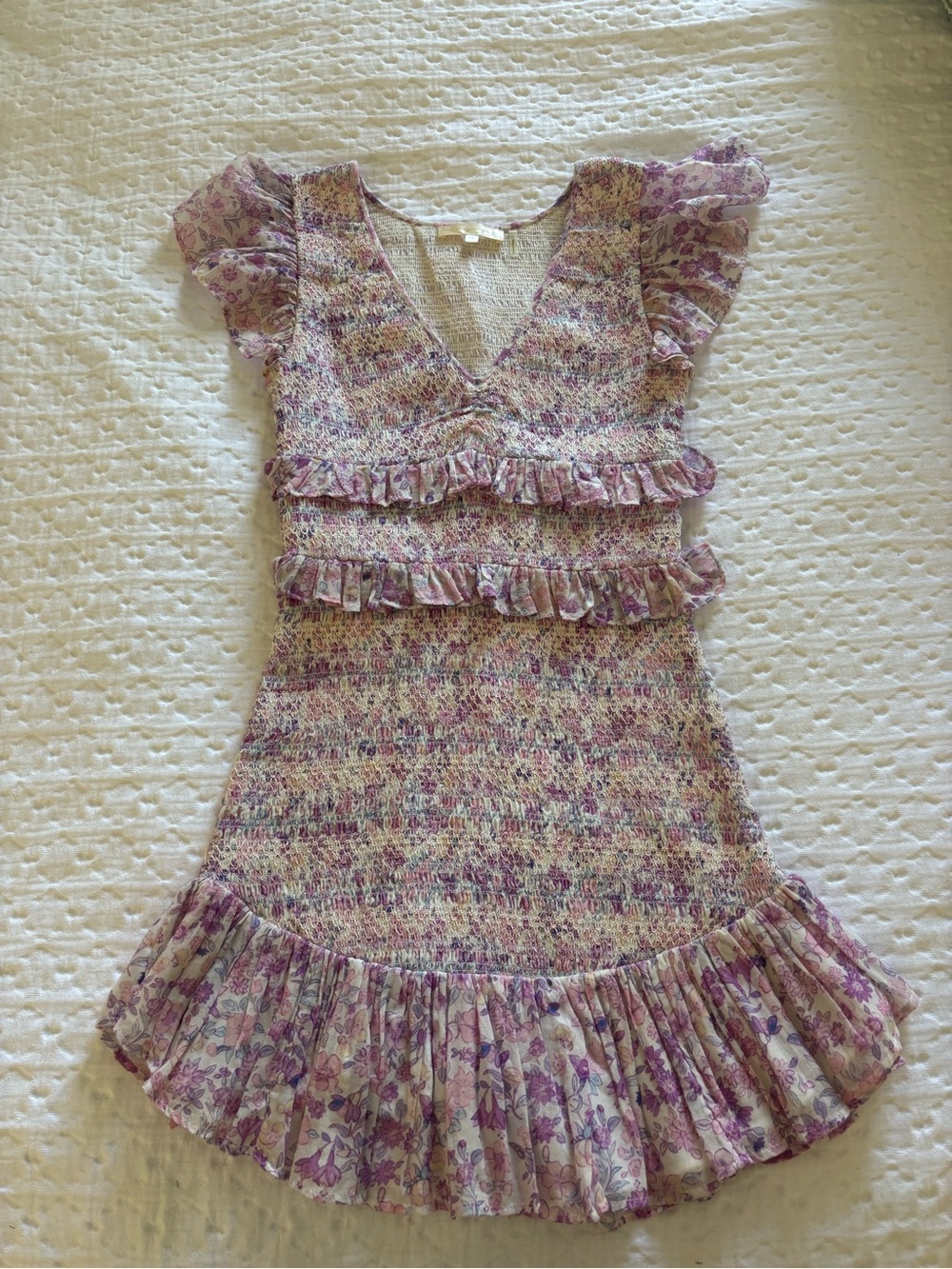 LoveShackFancy Lavender Floral Mini Dress